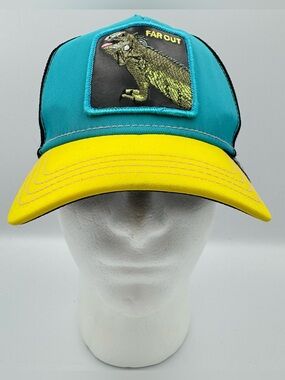 Goorin Bros Far Out Lizard Blue Yellow Trucker Hat Men Adjustable Mesh